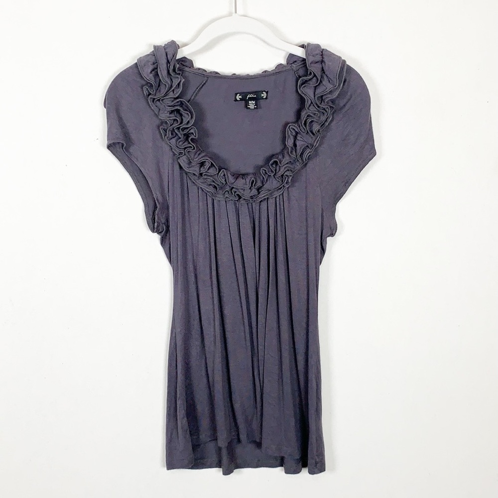 Filtre Ruffle Neck Gray Top